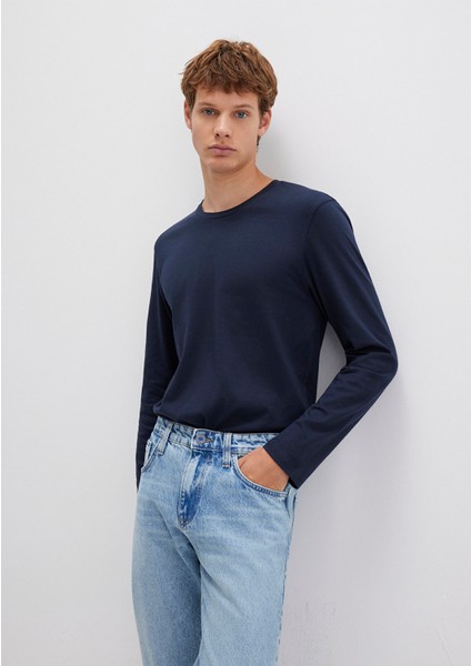 Uzun Kollu Lacivert Basic Tişört 062477-27308