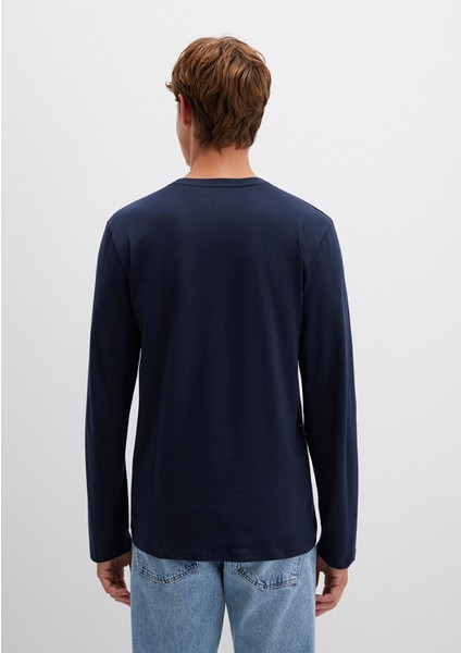 Uzun Kollu Lacivert Basic Tişört 062477-27308