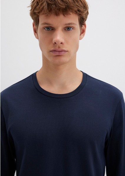 Uzun Kollu Lacivert Basic Tişört 062477-27308