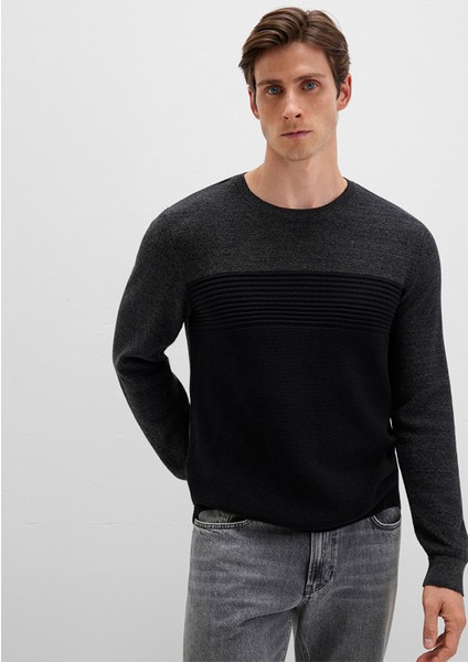 Blok Renkli Bisiklet Yaka Kazak 070377-900