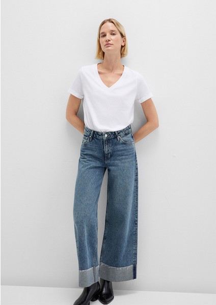 V Yaka Beyaz Basic Tişört 166248-620