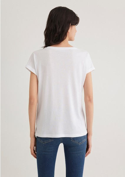 Kelebek Baskılı Beyaz İstanbul Tişört 167576-620