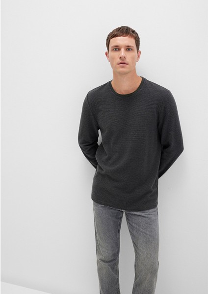 Uzun Kollu Dokulu Antrasit Tişört 064622-26834