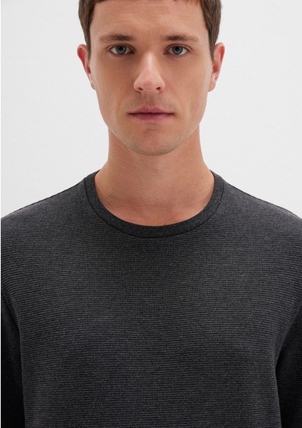 Uzun Kollu Dokulu Antrasit Tişört 064622-26834