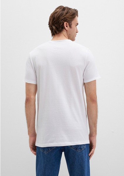 Dikişli Cep Detaylı Beyaz Tişört 062772-20843