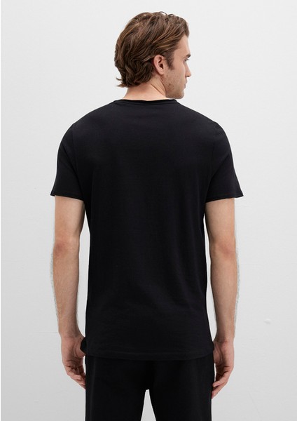 Dikişli Cep Detaylı Siyah Tişört 062772-26341