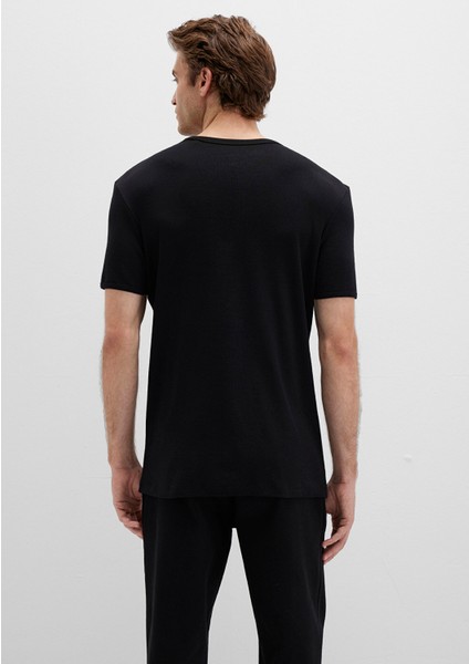 Ribana Detaylı V Yaka Siyah Tişört 063748-900