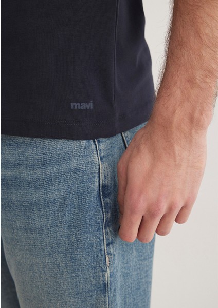 Stretch V Yaka Lacivert Basic Tişört 061748-17588