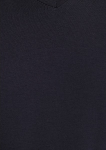 Stretch V Yaka Lacivert Basic Tişört 061748-17588