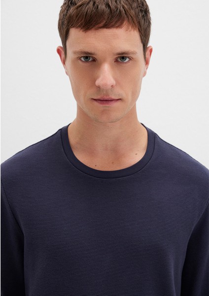 Uzun Kollu Dokulu Lacivert Tişört 064622-26828