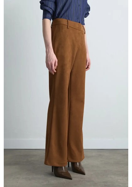Geniş Paçalı Süet Pantolon - Taba fırsatları