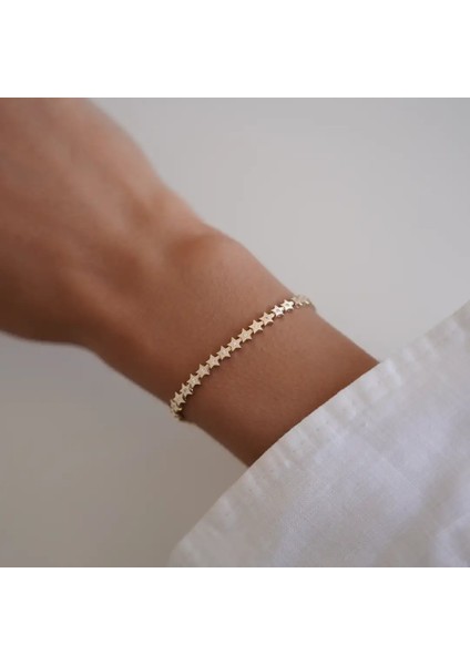 Taşlı Dizi Yıldız Altın Bileklik