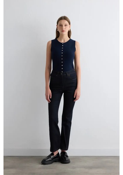 Tencel Denim Flare Pantolon - Lacivert