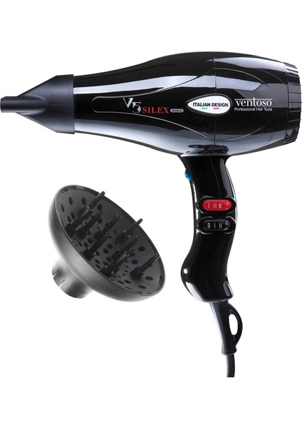 V5 SILEX5000 2500W Siyah Fön Makinesi, Güçlü ve Şık Tasarım