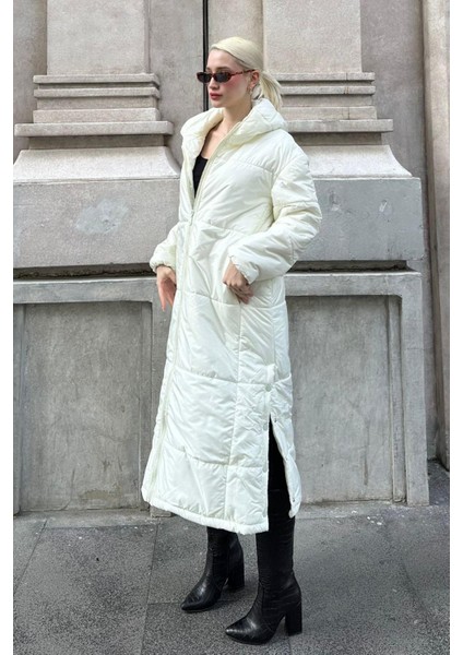 Mad Girls Ekru Uzun Şişme Mont MG1303