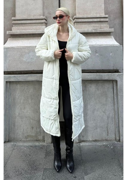 Mad Girls Ekru Uzun Şişme Mont MG1303 fiyatları