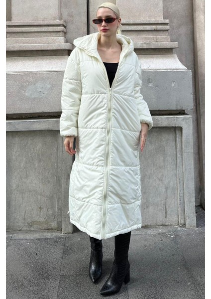 Mad Girls Ekru Uzun Şişme Mont MG1303 modelleri