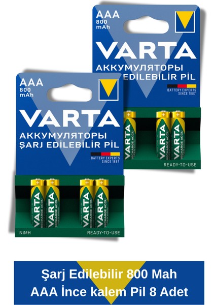 800 Mah Aaa Şarjlı Kalem Pil 8'li