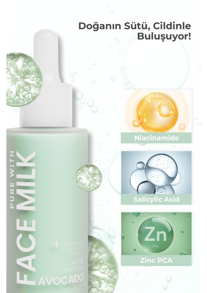 Avokado Özlü Sivilce Akne ve Leke Karşıtı Besleyici Onarıcı Yüz Sütü 150 ml (Niacinamide, Salisilik Asit, Zinc PCA) fiyatları