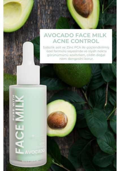 Avokado Özlü Sivilce Akne ve Leke Karşıtı Besleyici Onarıcı Yüz Sütü 150 ml (Niacinamide, Salisilik Asit, Zinc PCA) modelleri