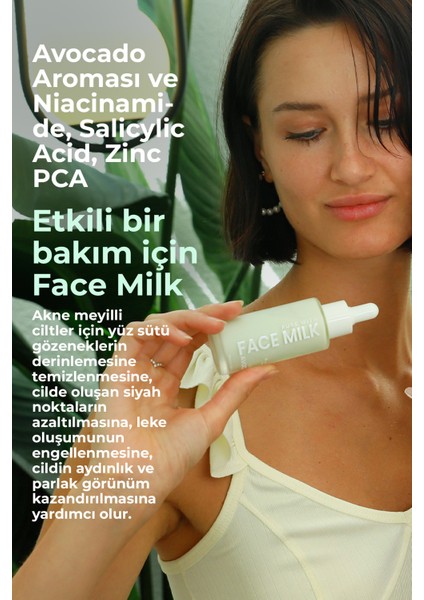 Avokado Özlü Sivilce Akne ve Leke Karşıtı Besleyici Onarıcı Yüz Sütü 150 ml (Niacinamide, Salisilik Asit, Zinc PCA) fırsatları