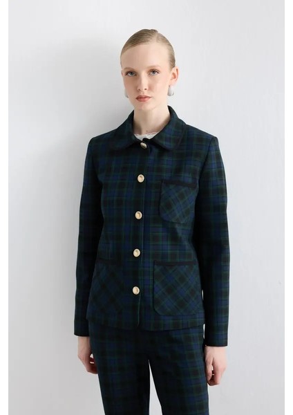 Cepli Ekose Ceket - Lacivert