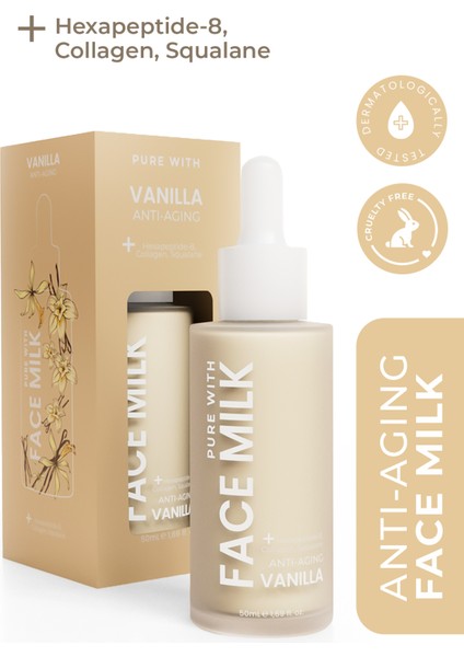 Vanilya Özlü Yaşlanma Karşıtı Işıltı Veren Besleyici Onarıcı Yüz Sütü 150 ml (Hexapeptide-8, Collagen, Squalane)