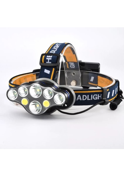 Güçlü USB Şarj Edilebilir Profesyonel 8 Modlu 6000 Lümen 8 LED Su Geçirmez Kafa Lambası