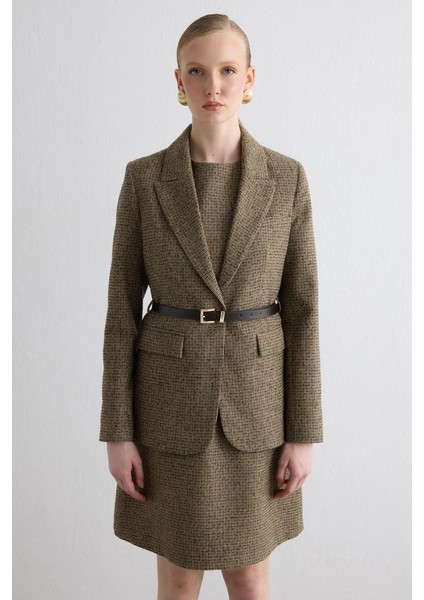 Beli Kemerli Yünlü Ceket - Kahverengi