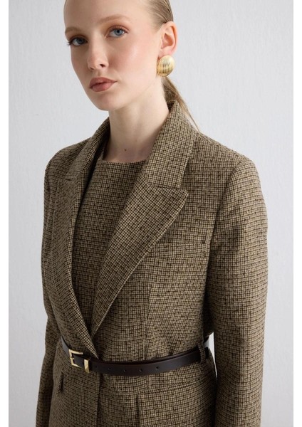 Beli Kemerli Yünlü Ceket - Kahverengi fiyatları