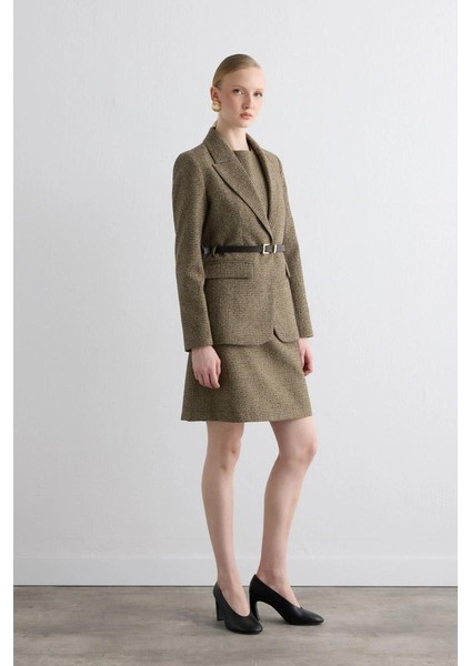 Beli Kemerli Yünlü Ceket - Kahverengi modelleri