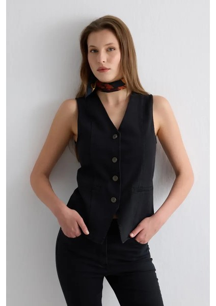 Tencel Denim Black Yelek - Siyah