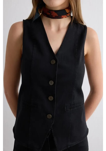 Tencel Denim Black Yelek - Siyah modelleri