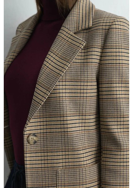 Ekose Blazer Ceket - Bej modelleri