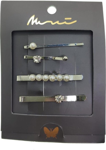 Gümüş Renk Incili Kombin Yan Toka