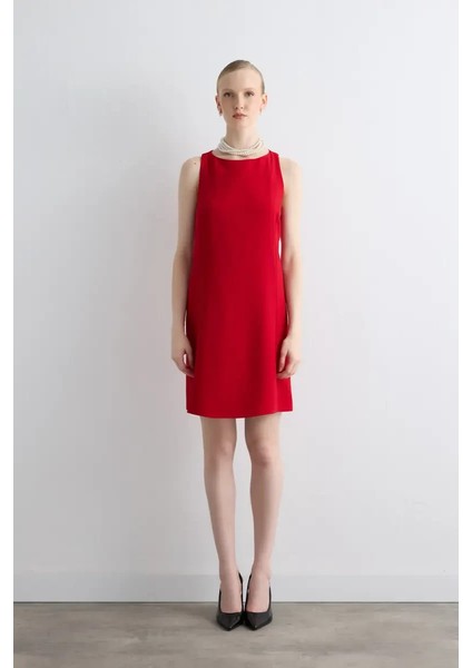 Krep Jile Elbise - Kırmızı