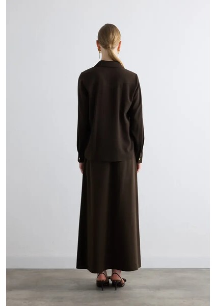 Yakası Bağcıklı Lyocell Bluz - Kahverengi indirimleri