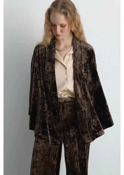 Anka Koleksiyonu Kadife Kimono - Haki modelleri