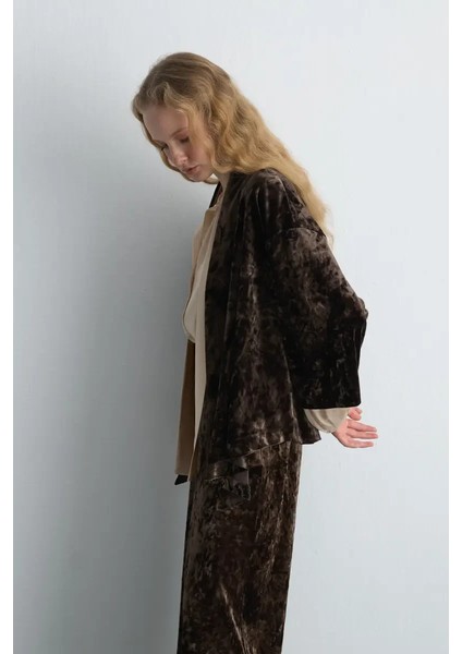 Anka Koleksiyonu Kadife Kimono - Haki indirimleri