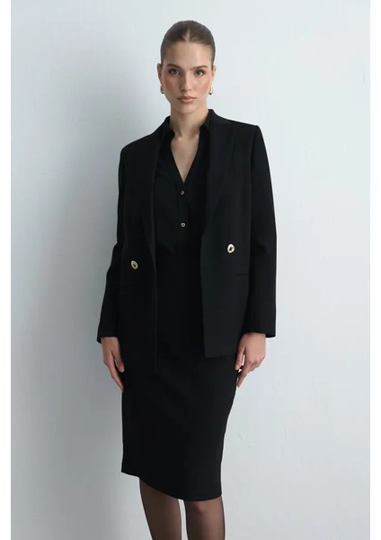 Krep Blazer Ceket - Siyah
