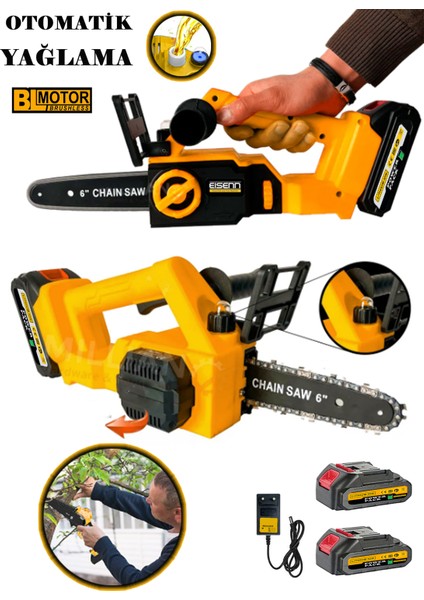 German Yeni Nesil BL Motor Dal Budama Testeresi Bıçkı Makinası Li-on Batarya 2 Akülü