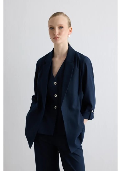 Rahat Kesim Sim Çizgili Ceket - Lacivert