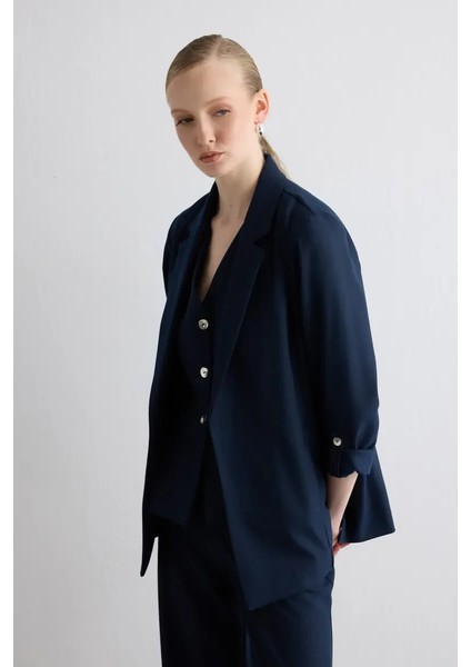 Rahat Kesim Sim Çizgili Ceket - Lacivert fiyatları