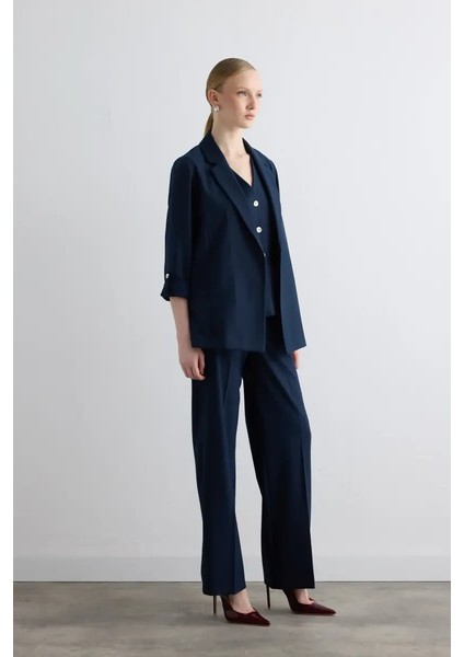 Rahat Kesim Sim Çizgili Ceket - Lacivert modelleri