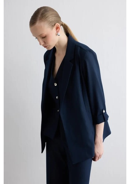 Rahat Kesim Sim Çizgili Ceket - Lacivert fırsatları