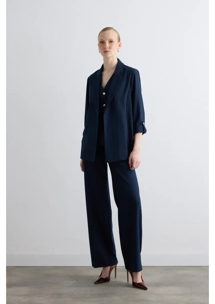 Rahat Kesim Sim Çizgili Ceket - Lacivert indirimleri