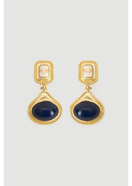 Çift Taşlı Gold Küpe - Gold