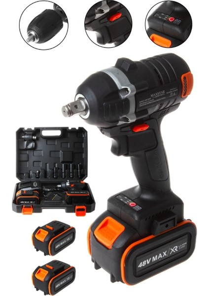 Maxstar Çok Işlevli Kömürsüz 48 V 5 Ah Çift Akülü Lion Taşıma Çantalı Somun Sıkma Setli modelleri