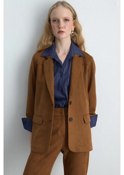 Süet Blazer Ceket - Taba