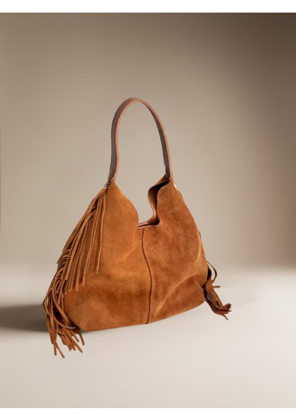 %100 Hakiki Süet Deri Organizer Çanta Detaylı Kadın El ve Omuz Çantası